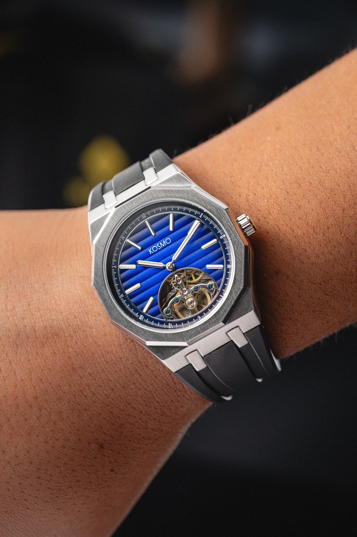 RELOJ KOSMO KT27 Automático | Dial Azul Texturizado con Open Heart