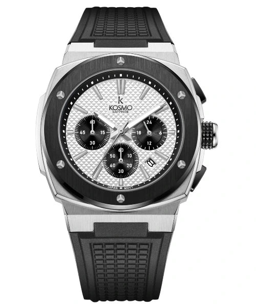 Reloj Kosmo 636-7-2 Cronógrafo Colección Zafiro Plateado Esfera Blanca