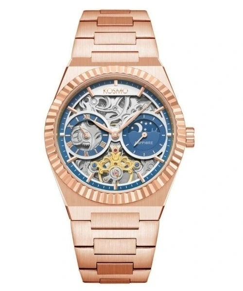 Reloj Kosmo 644-6-2 Automático Esqueleto Fase Lunar Colección Zafiro Oro Rosa