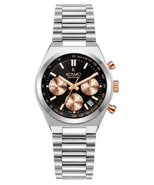 Reloj Kosmo 645-7-2003 Cronógrafo Colección Zafiro Plateado Esfera Negra