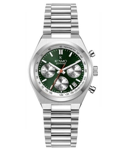 Reloj Kosmo 645-7-2003 Cronógrafo Colección Zafiro Plateado Esfera Verde