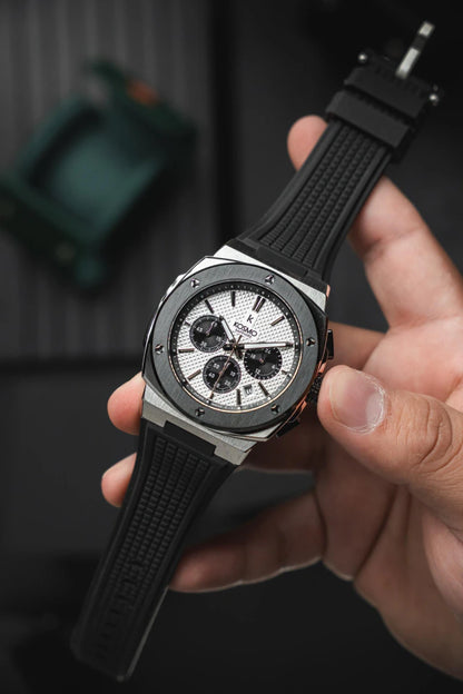 Reloj Kosmo 636-7-2 Cronógrafo Colección Zafiro Plateado Esfera Blanca