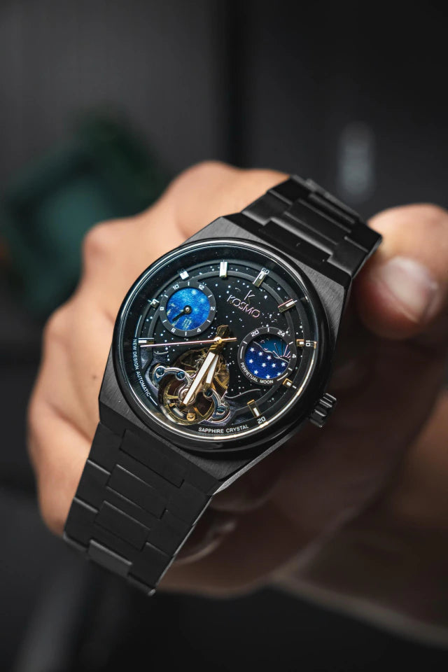 Reloj Kosmo 644-6-2-001 Automático Fase Lunar Cielo Estrellado Colección Zafiro Full Black