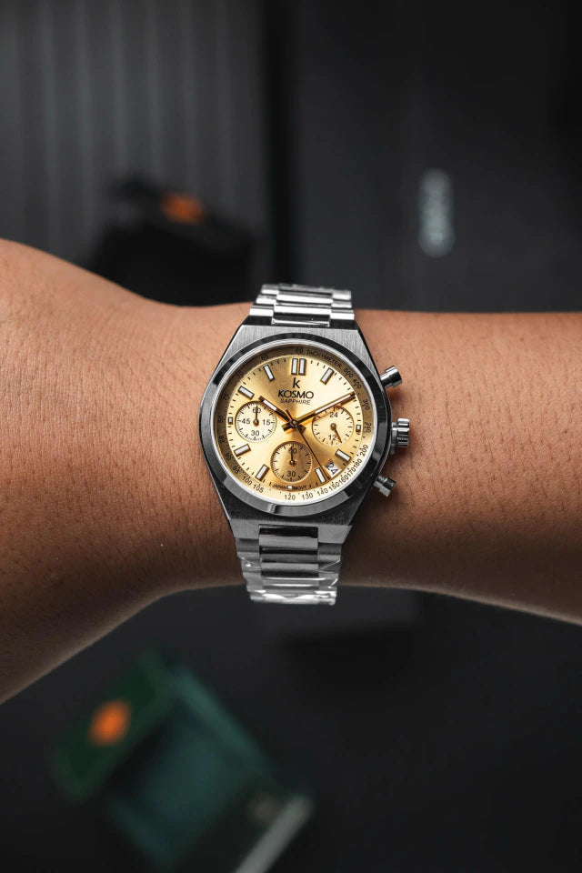 Reloj Kosmo 645-7-2003 Cronógrafo Colección Zafiro Plateado Esfera Champaña