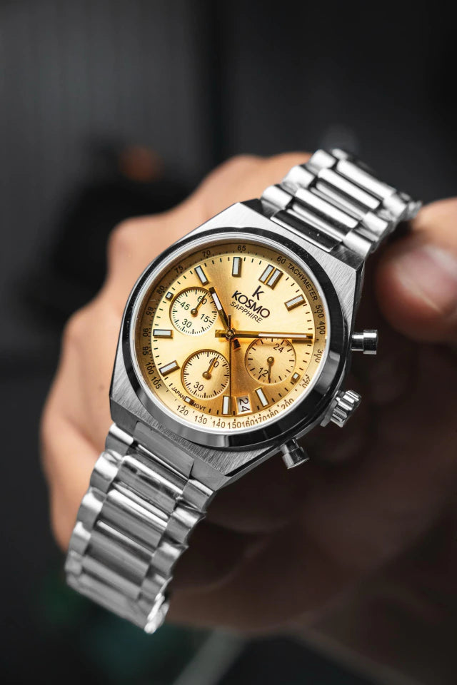 Reloj Kosmo 645-7-2003 Cronógrafo Colección Zafiro Plateado Esfera Champaña