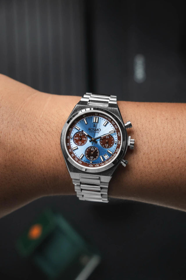 Reloj Kosmo 645-7-2003 Cronógrafo Colección Zafiro Plateado Esfera Azul Hielo