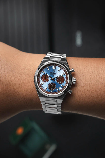 Reloj Kosmo 645-7-2003 Cronógrafo Colección Zafiro Plateado Esfera Azul Hielo