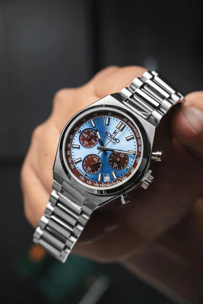 Reloj Kosmo 645-7-2003 Cronógrafo Colección Zafiro Plateado Esfera Azul Hielo