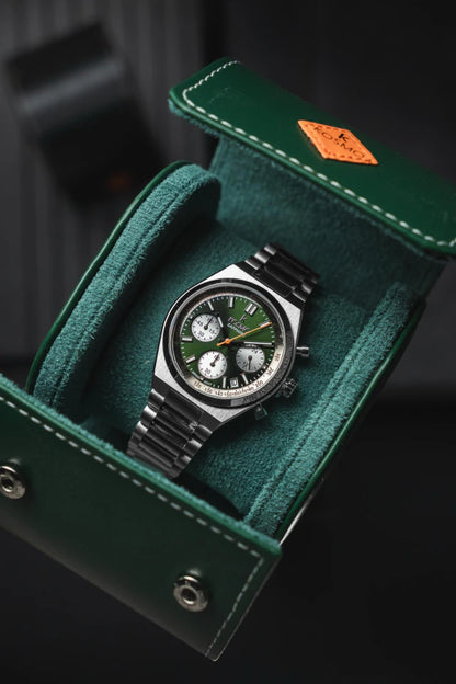 Reloj Kosmo 645-7-2003 Cronógrafo Colección Zafiro Plateado Esfera Verde