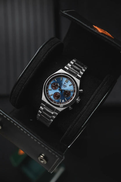 Reloj Kosmo 645-7-2003 Cronógrafo Colección Zafiro Plateado Esfera Azul Hielo