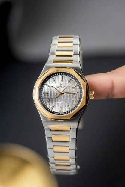 Reloj Kosmo 609-7 – Acero Bicolor Silver & Gold, Esfera Blanca, Cristal Zafiro
